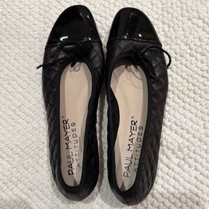 Paul Mayer Black Slip-On Flats with Bow Detail